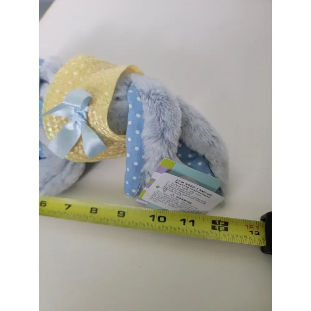 Bunny Picnic Rabbit Plush Stuffed Toy Soft Blue Dress Hat Easter